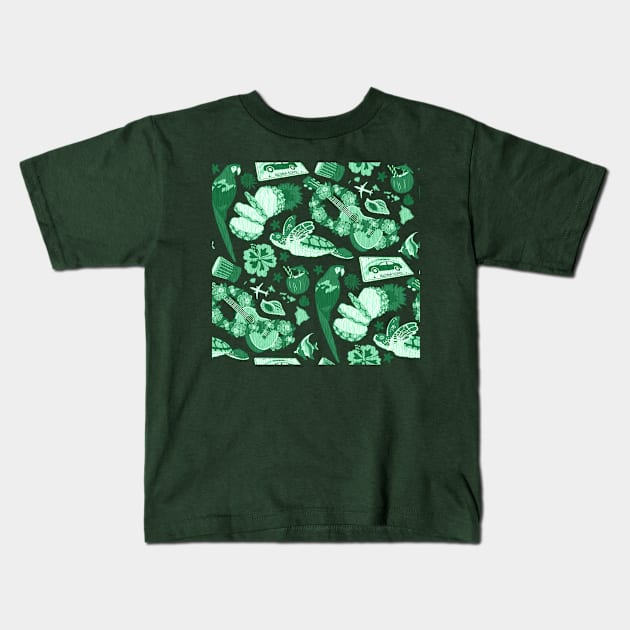 You Got the Green Hawaiian Woodcut Pattern! Kids T-Shirt by JPenfieldDesigns